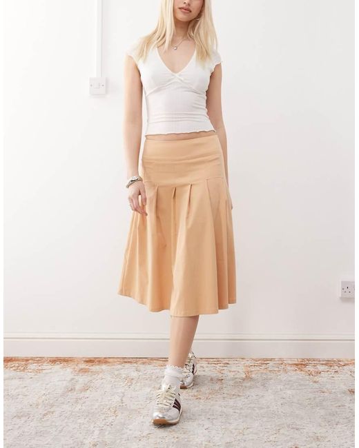 Reclaimed (vintage) Midi Kilt-Rok in het Natural