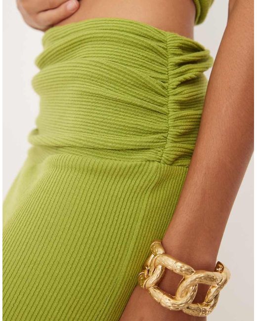 ASOS Green Ruched Waist Textured Rib Column Maxi Skirt