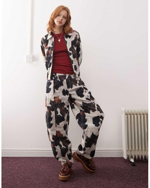 Reclaimed (vintage) White Cow Print Zip Up Jacket Co-ord