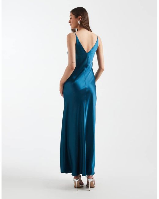 ASOS Blue Asos Design Tall V Neck Cami Satin Slip Midi Dress
