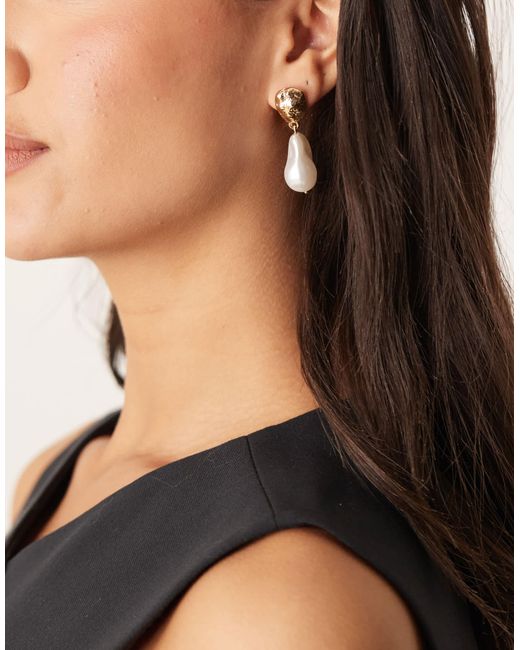 Accessorize Black Hammered And Pearl Drop Earrings