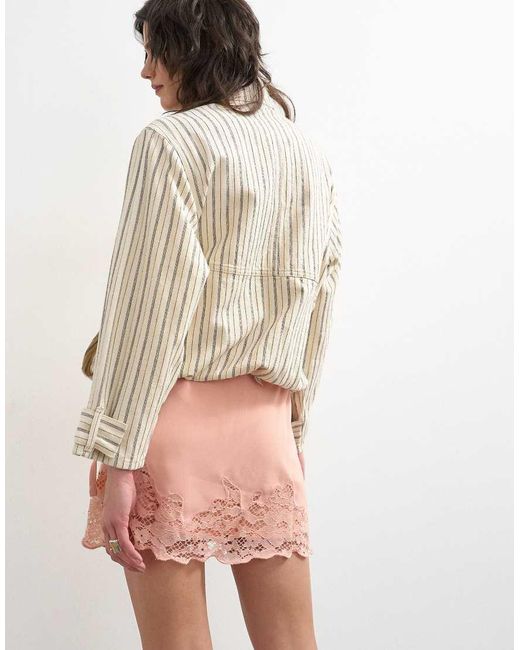 TOPSHOP Natural Lace Hem Wrap Mini Skirt