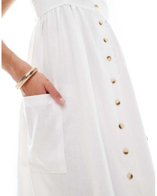 Vestito Midi Color Panna Con Spalline Sottili E Bottoni di Brave Soul in White