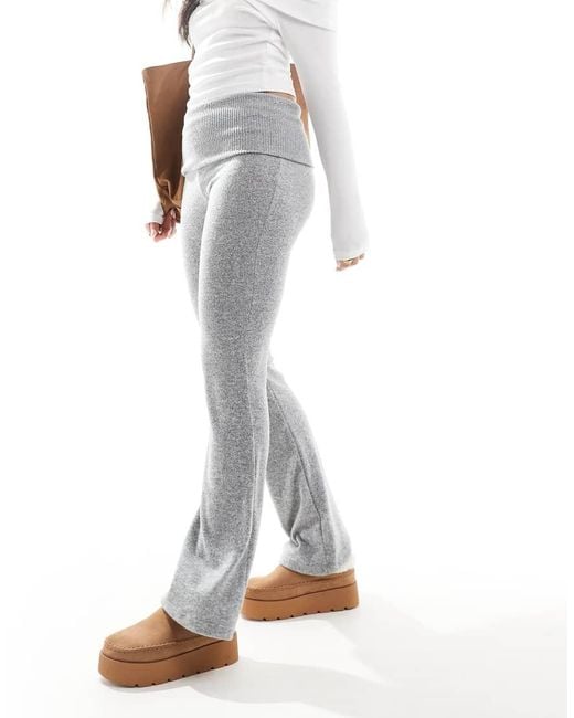 Bershka Gray Fold Over Waistband Flared Trousers