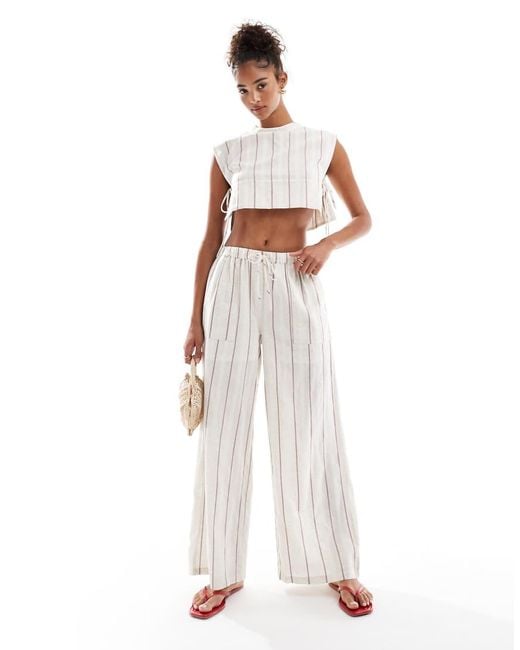 Native Youth White Striped Wide Leg Co-ord Trousers