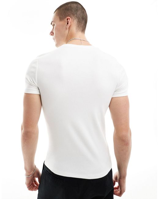 ASOS – geripptes, eng anliegendes t-shirt in White für Herren
