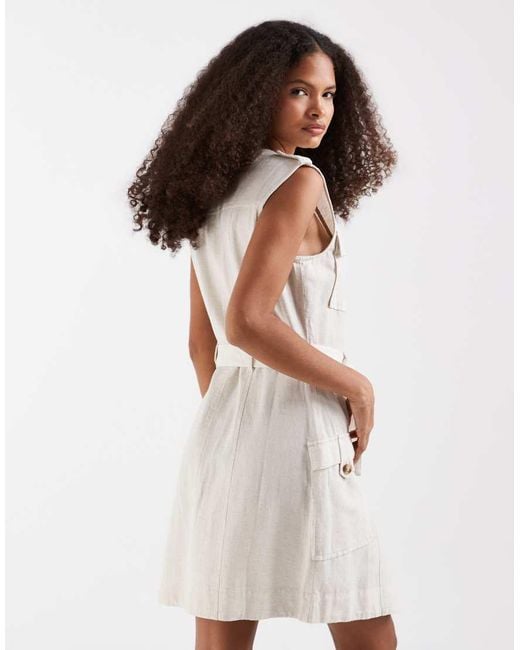 Vero Moda White Linen Look Utility Pocket Detail Belted Mini Dress