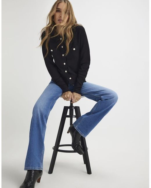 River Island Blue Knit Fitted Scallop Trim Cardigan