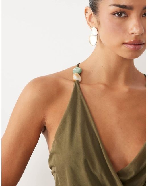 ASOS Natural Stretch Chiffon One Shoulder Maxi Dress With Cowl