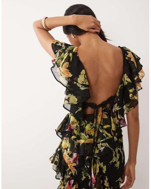 ASOS Natural Ruffle Maxi Dress With Lace Trim