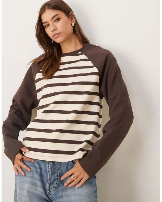 ASOS Brown Interlock Long Sleeve Contrast T-shirt With Chocolate Stripe