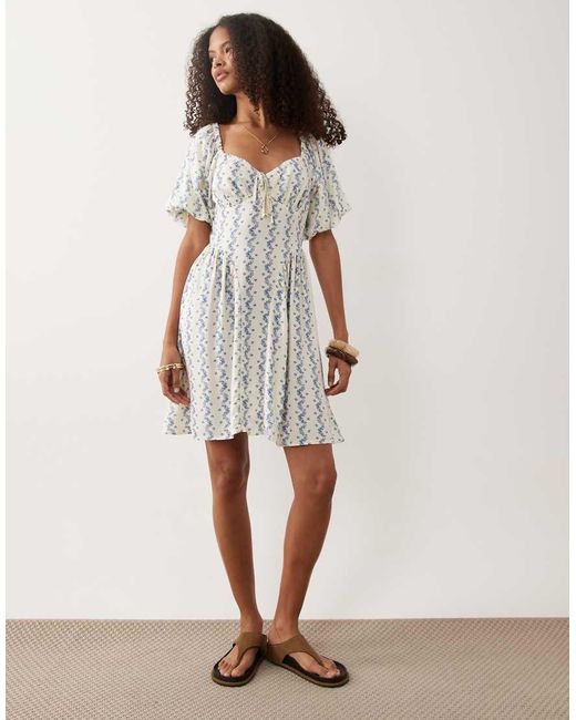 New Look Blue Floral Milkmaid Mini Dress