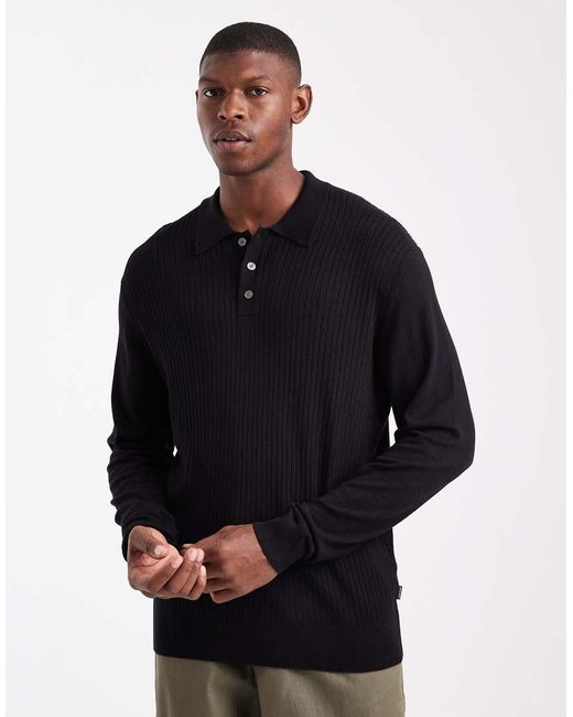 Jack & Jones Black Ribbed Polo for men