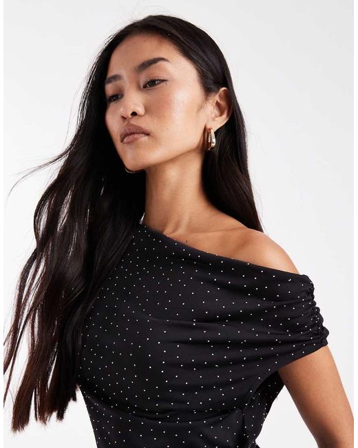 Vero Moda Blue Slinky Drape Front Maxi Dress With All Over Diamante Embellishment