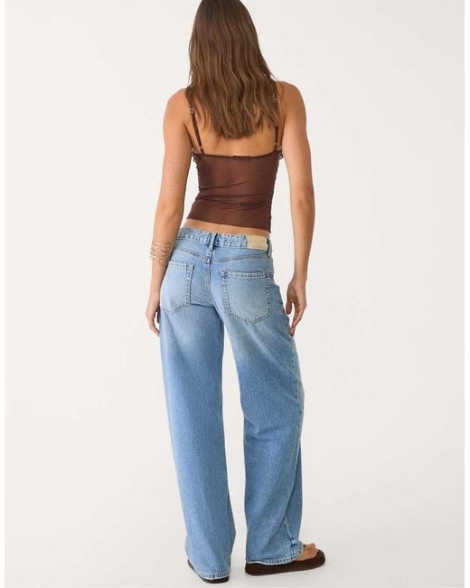 Stradivarius Blue D91 Low Rise Wide Leg Jean