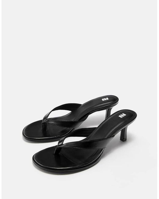 Pull&Bear White Mid Heel Toe Thong Sandals