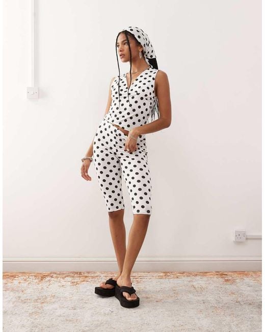 Reclaimed Vintage Natural Polka Dot Print Capri Trouser Co-ord