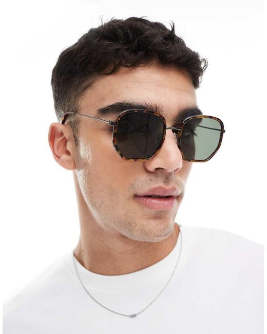 Occhiali Da Sole Squadrati Angolari Con Montatura Tartarugata E Lenti Verdi di ASOS in Brown da Uomo