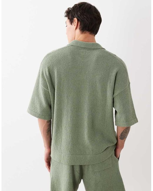 ASOS Green Oversized Co-Ord Short Sleeve Knitted Boucle Notch Neck Polo for men