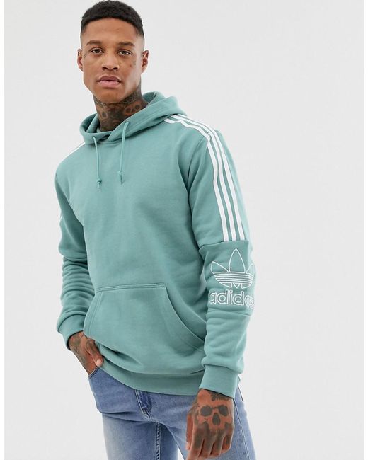 adidas Originals Cotton Hoodie With Shoulder 3 Stripes Green adidas 3 Stripe Black Partial Zip Sweatshirt in 2019