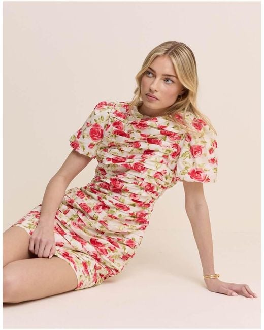 Nobody's Child Pink Fabienne Cotton Ruched Puff Sleeve Mini Dress