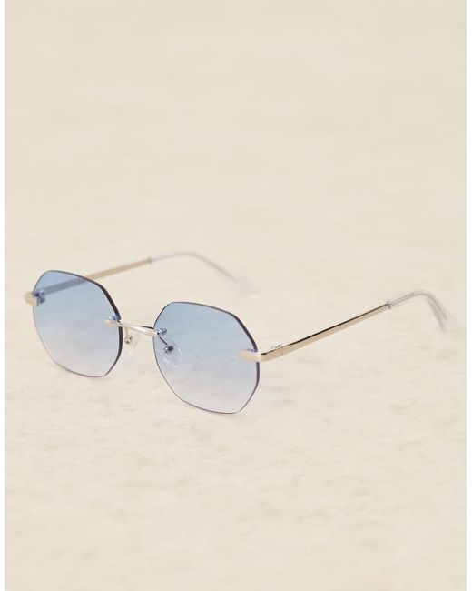 ASOS Brown Round Rimless Sunglasses With Blue Ombre Lenses And Temples for men