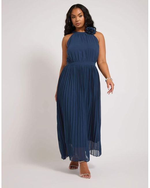 Yours Clothing Blue Corsage Pleated Maxi Dress