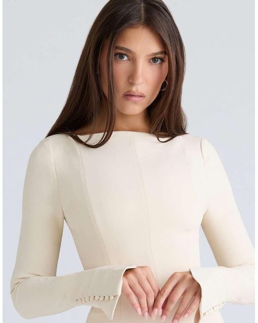 House Of Cb White Francesca Vintage Cream Long Sleeve Mini Dress