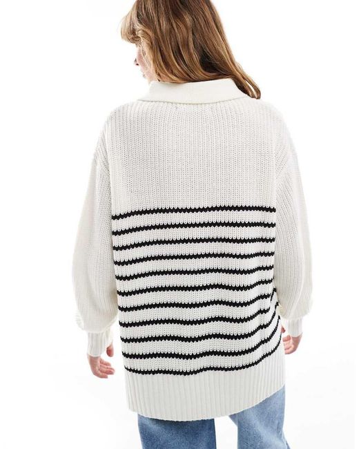 Threadbare White Collared V Neck Oversized Jumper