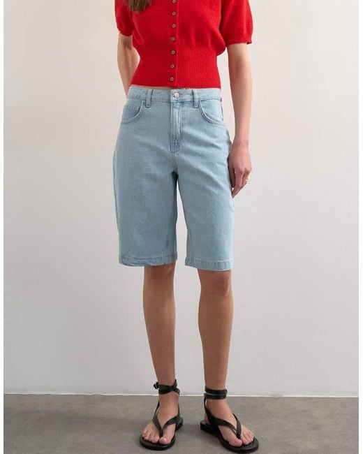 TOPSHOP Red Denim Longline Shorts