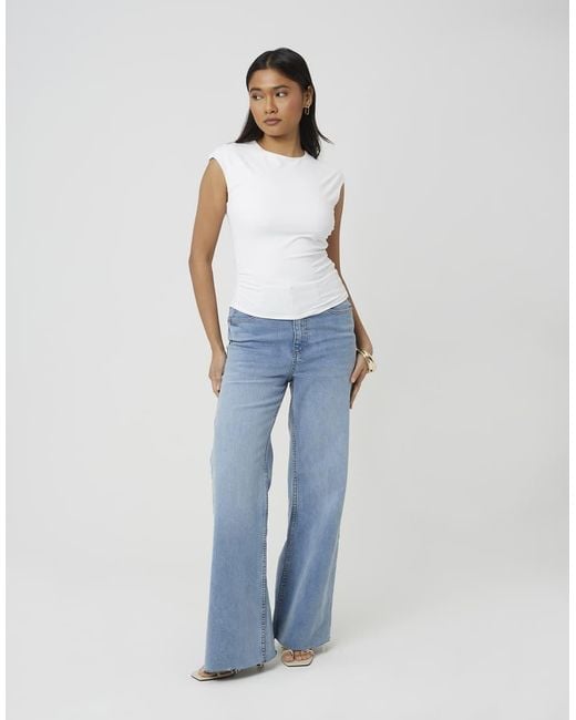 Brave Soul White Round Neck Sleeveless Top With Ruching