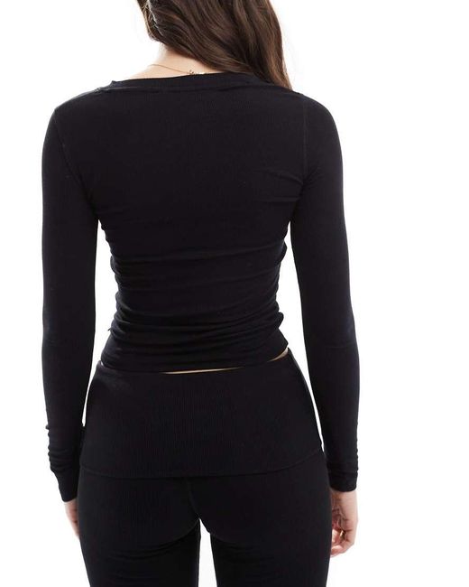 Cotton On Black Sleep Recovery Henley Long Sleeve Top
