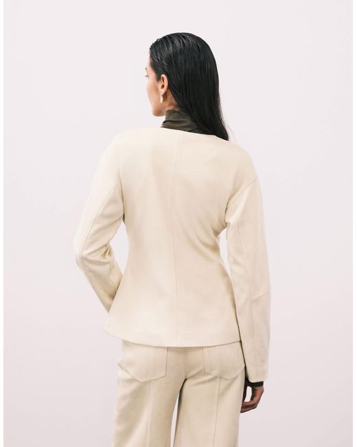 4th & Reckless Natural Faux Suede Collarless Gold Button Blazer Co-ord