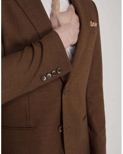 Harry Brown Brown Sandro Slim Fit Linen Look Suit Jacket for men