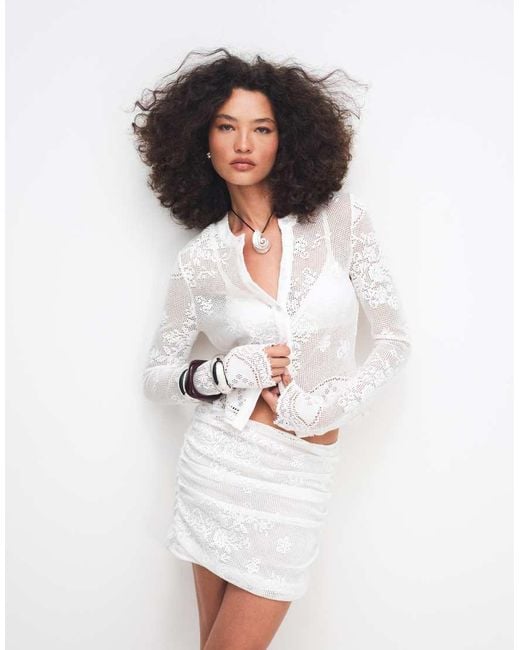 Noughts & Kisses White Lace Knit Mini Skirt Co-Ord