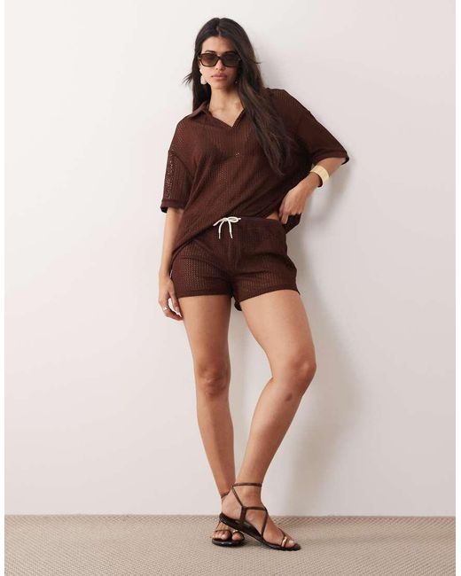Kaiia Brown Exclusive Crochet Shorts