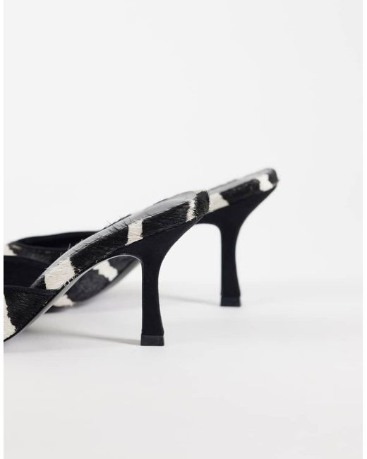 ASOS White Hotline Hair On Real Leather Pointed Heeled Mules