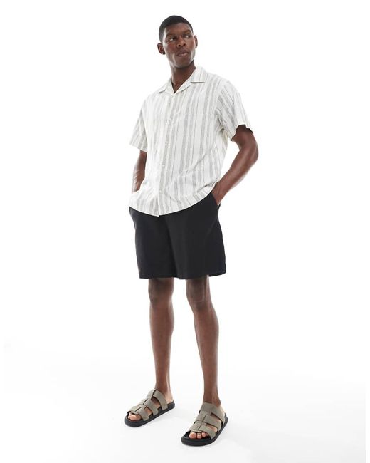Camisa Blanca A Rayas De Mezcla De Lino De Premium Jack & Jones de hombre de color White