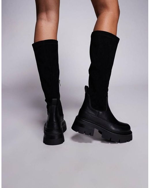 SIMMI Black Simmi London Chorley Wide Fit Knee Boots With Chunky Sole