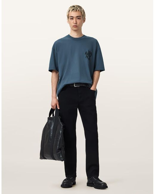 AllSaints Blue Orlando Logo Print Oversized T-Shirt for men