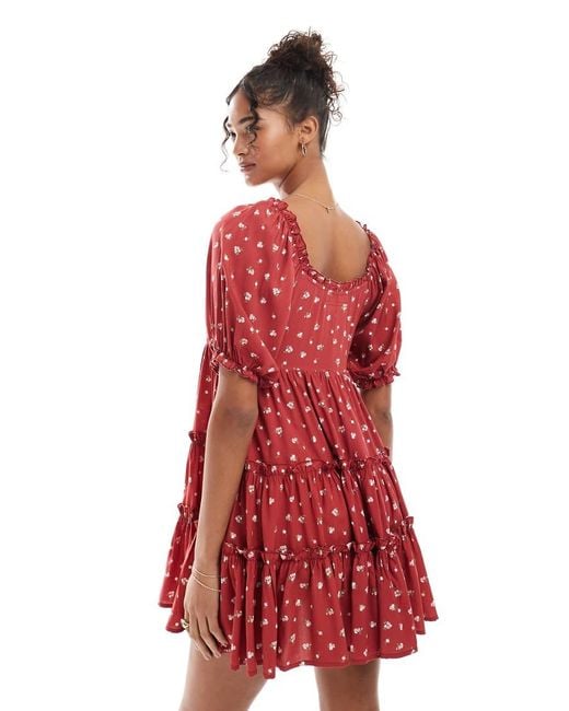 Daisy Street Red Smock Tie Mini Dress