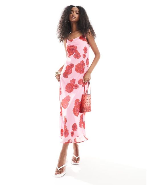 Vero Moda Red Smilla Cowl Neck Cami Midi Dress
