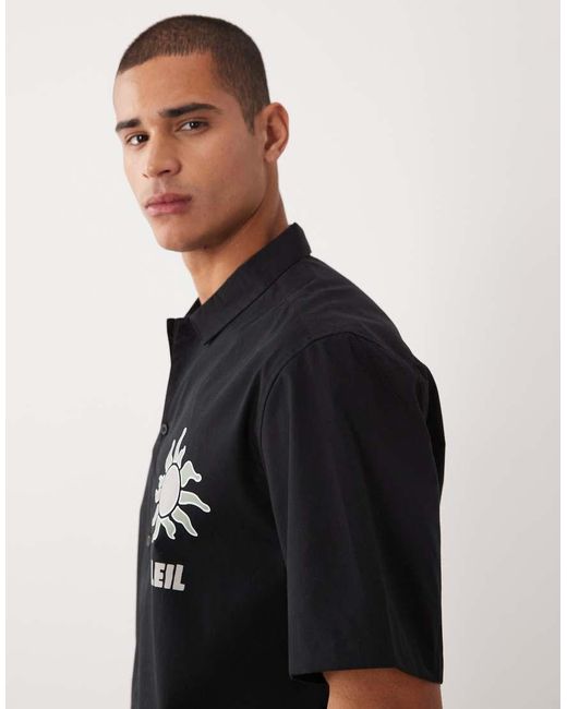 Camicia A Maniche Corte Squadrata di Threadbare in Black da Uomo