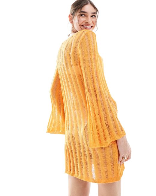 Vila Orange – weitmaschiges strick-strandkleid zum überziehen