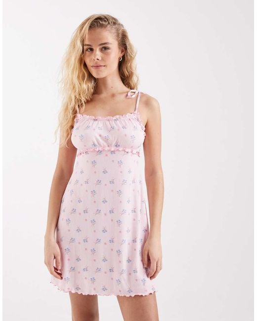 Loungeable White Ribbed Jersey Cami Nightdress