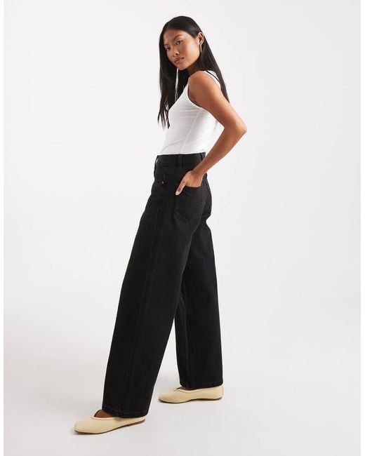 Only Petite Black Hope High Waisted Wide Leg Jeans