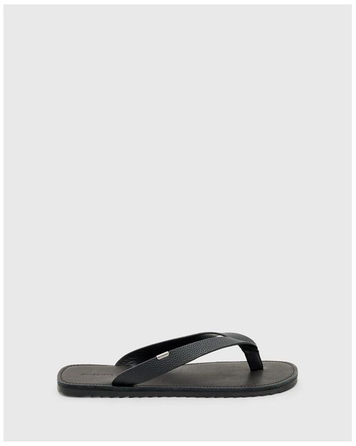 AllSaints Black Sydney Leather Thong Sandals for men