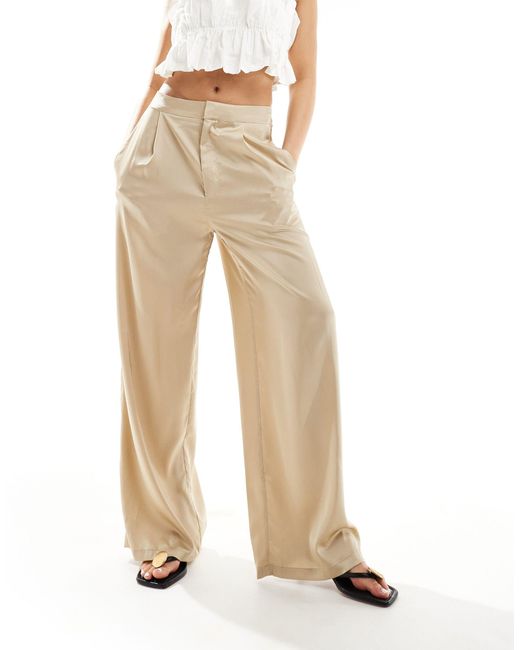 ONLY Natural Loose Fit Sateen Palazzo Trouser