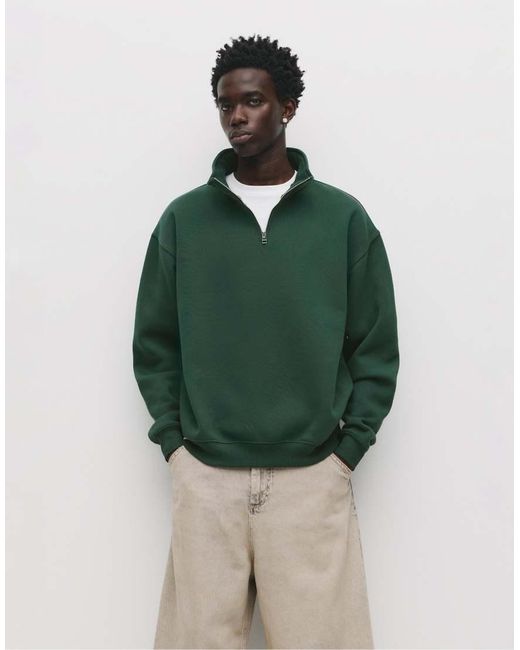 Felpa Basic Con Zip Corta Bottiglia di Pull&Bear in Green da Uomo