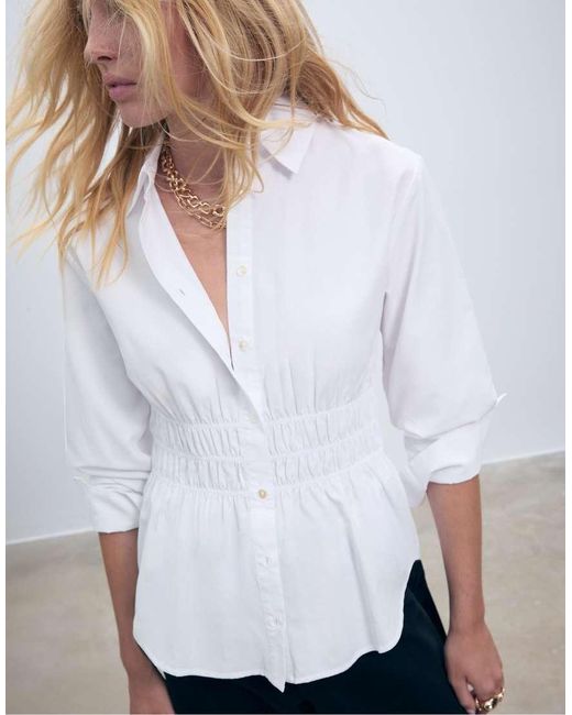 Stradivarius White Gathered Poplin Shirt